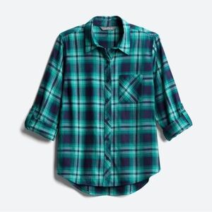 Market & Spruce Jillianne Flannel Button-Down Top 1X Navy